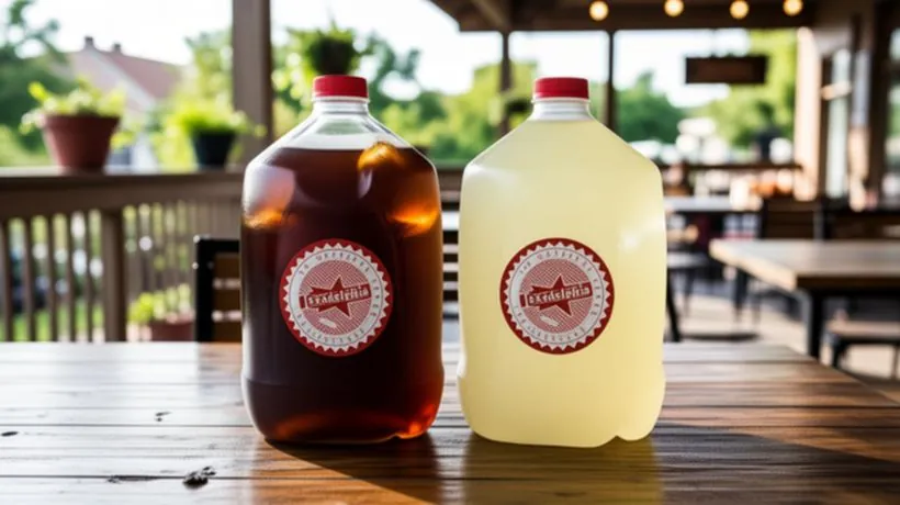 Gallon jugs of iced tea and lemonade for catering