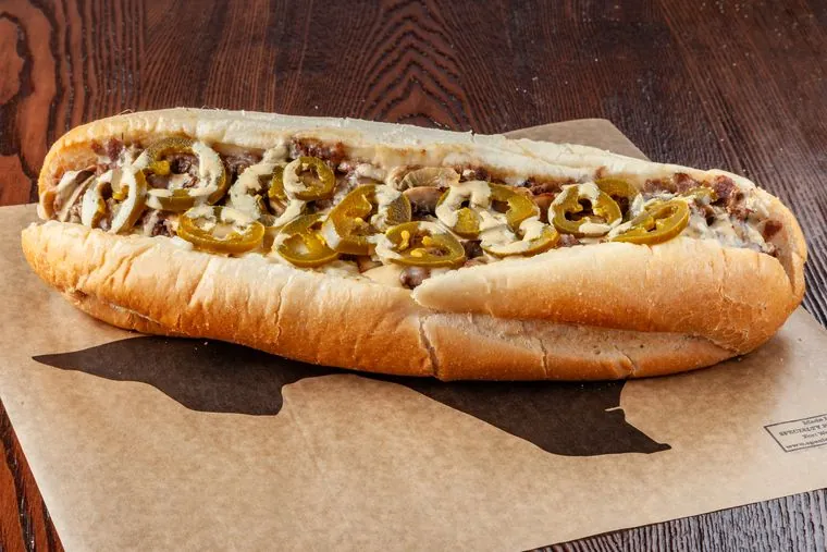 Founder's Favorite cheesesteak — beef, mushrooms, jalapenos and mustard blend